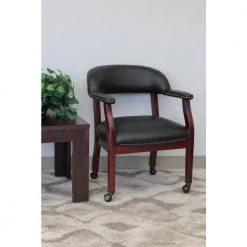 24 in. Width Big and Tall Black and Mahogany Faux Leather Guest Office Chair by BOSS Office Products -BOSS Offic Shop black and mahogany boss office products guest office chairs b9545 bk 31 1000