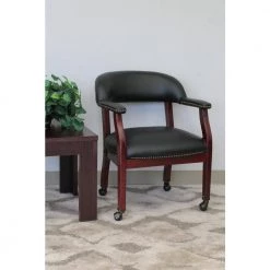 24 in. Width Big and Tall Black and Mahogany Faux Leather Guest Office Chair by BOSS Office Products -BOSS Offic Shop black and mahogany boss office products guest office chairs b9545 bk 76 1000