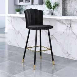 Zinclair Black 100% Polyester Bar Chair by ZUO -Default Template 6 black black gold black gold zuo bar stools 109228 31 1000