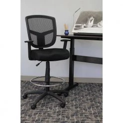 Black Mesh Drafting Chair with Adjustable Arms by BOSS Office Products -BOSS Offic Shop black boss office products drafting chairs b16021 76 1000