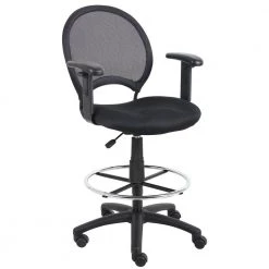 Black Mesh Drafting Stool with Adjustable Arms by BOSS Office Products