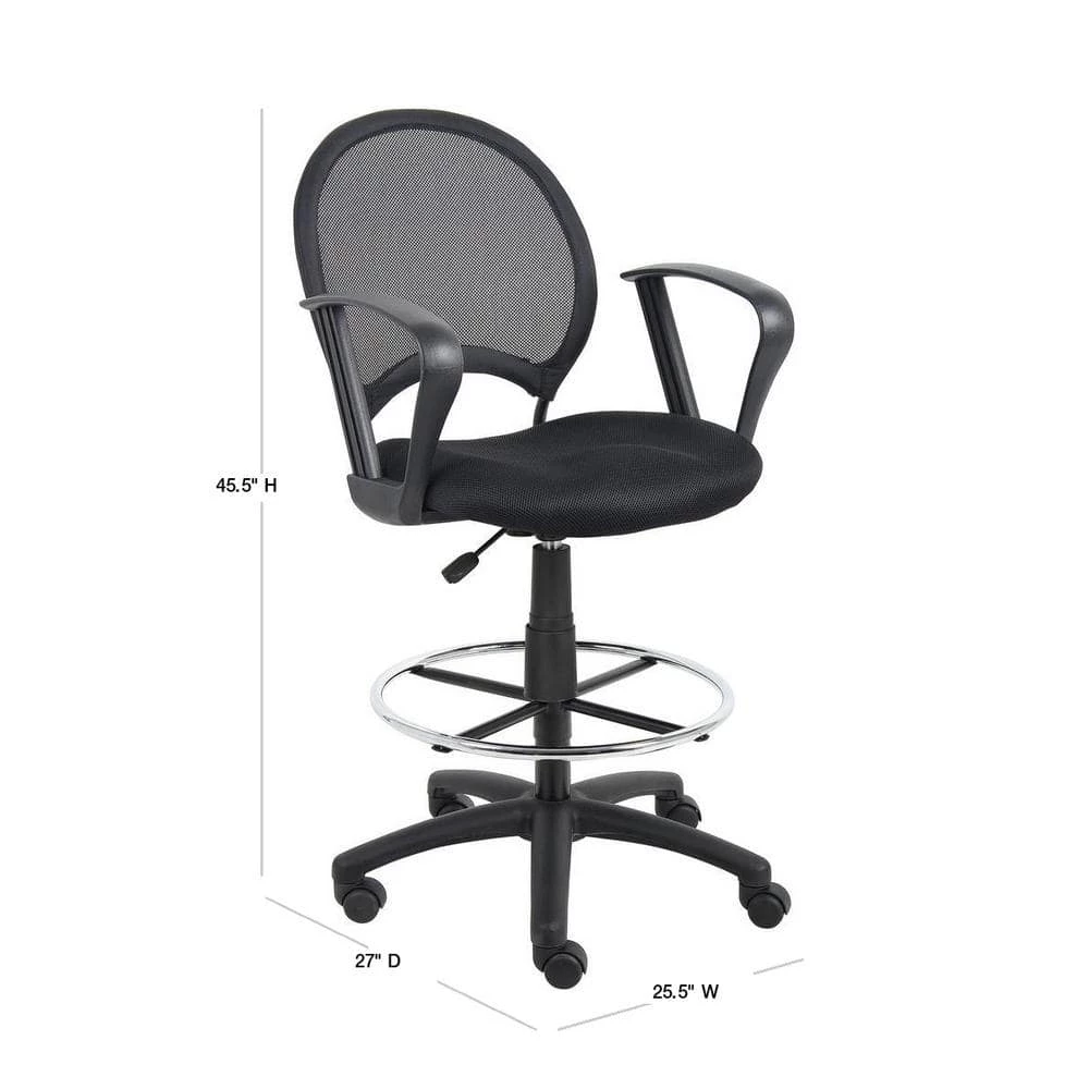 Black Mesh Drafting Stool with Loop Arms by BOSS Office Products 5 Black Mesh Drafting Stool with Loop Arms by BOSS Office Products - Image 3