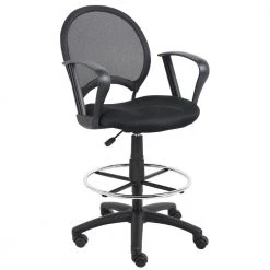 Black Mesh Drafting Stool with Loop Arms by BOSS Office Products