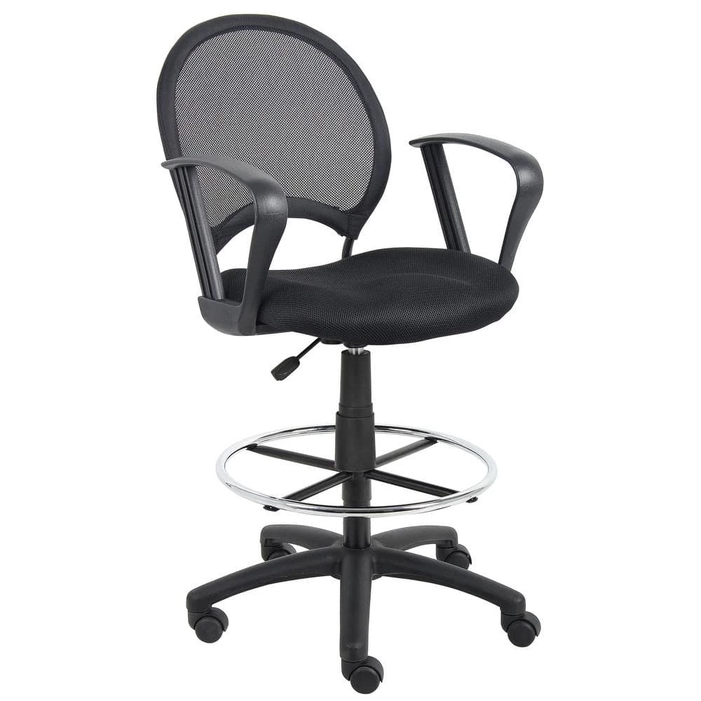 Black Mesh Drafting Stool with Loop Arms by BOSS Office Products 3 Black Mesh Drafting Stool with Loop Arms by BOSS Office Products