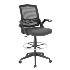 Black Mesh Drafting Chair with Flip-Up Arms by BOSS Office Products
