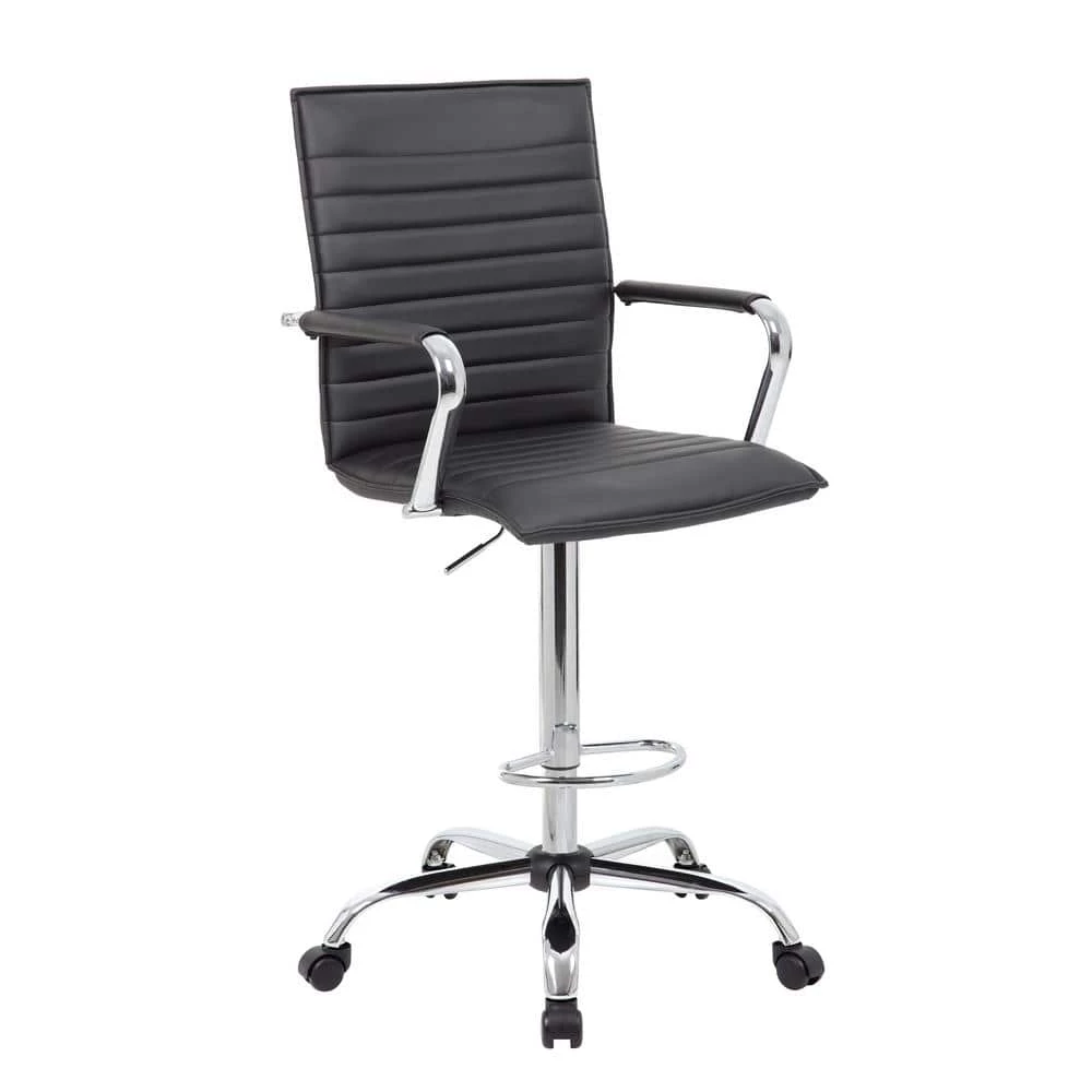 Black Designer Style Counter height Arm Chair Caresoft Vinyl Chrome Arms Footring and Base Neumatic Lift by BOSS Office Products 3 Black Designer Style Counter height Arm Chair Caresoft Vinyl Chrome Arms Footring and Base Neumatic Lift by BOSS Office Products
