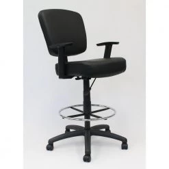 Black Modern Style Drafting Chair with Adj Arms by BOSS Office Products