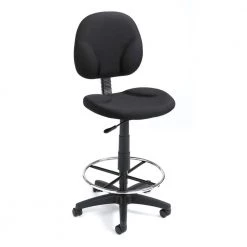 Black Crepe Fabric Armless Ergonomic Drafting Chair by BOSS Office Products