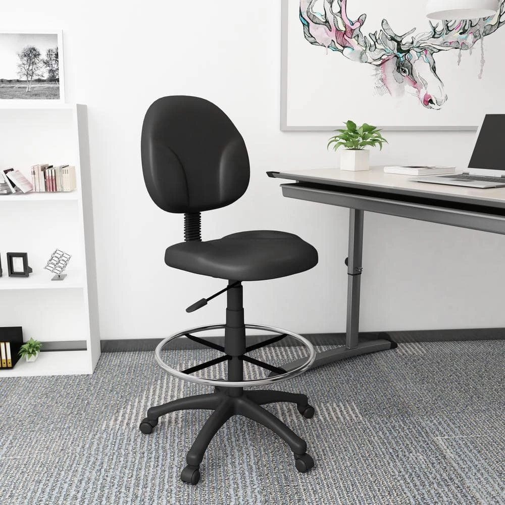 Antimicrobial Black Vinyl Cushions Chrome Footring Armless Pneumatic Lift Drafting Chair by BOSS Office Products 6 Antimicrobial Black Vinyl Cushions Chrome Footring Armless Pneumatic Lift Drafting Chair by BOSS Office Products - Image 4