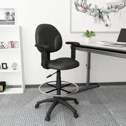 Black Antimicrobial Vinyl Cushions Chrome Footring Adjustment Arms Pneumatic Lift Drafting Chair by BOSS Office Products 10 Black Antimicrobial Vinyl Cushions Chrome Footring Adjustment Arms Pneumatic Lift Drafting Chair by BOSS Office Products -BOSS Offic Shop black boss office products drafting chairs b1691 cs 1f 1000