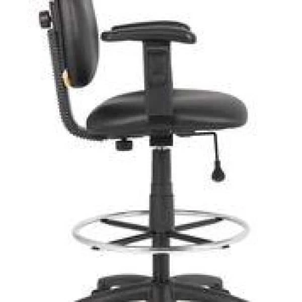 Black Antimicrobial Vinyl Cushions Chrome Footring Adjustment Arms Pneumatic Lift Drafting Chair by BOSS Office Products 4 Black Antimicrobial Vinyl Cushions Chrome Footring Adjustment Arms Pneumatic Lift Drafting Chair by BOSS Office Products - Image 2
