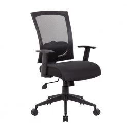 Black Mesh Back and Seat Cushions Black Base Lumbar Support Adjustable Arms Pneumatic Lift Executive Task Chair by BOSS Office Products