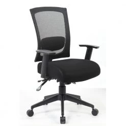 Black Fabric Adjustable Arms Executive Ergonomic Multi-Function Mesh Back Chair by BOSS Office Products