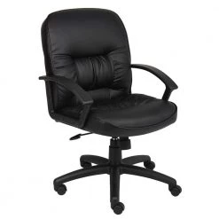 Black LeatherPlus Cover Nylon Armrest Executive Mid-Back Chair by BOSS Office Products