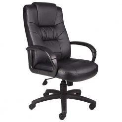 High Back Black Leather Executive Desk Chair with Built-In Lumber Support by BOSS Office Products