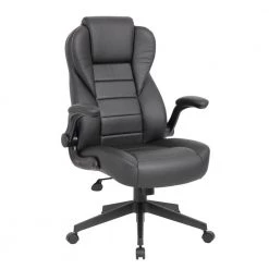 BOSS Office Black High Back Leather Executive Chair with Flip-Up Arms by BOSS Office Products