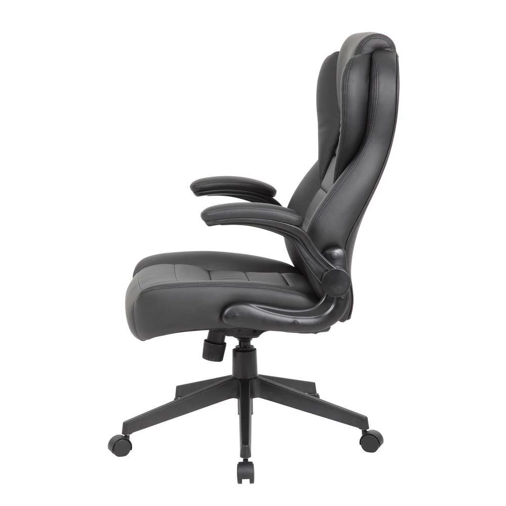 BOSS Office Black High Back Leather Executive Chair with Flip-Up Arms by BOSS Office Products 4 BOSS Office Black High Back Leather Executive Chair with Flip-Up Arms by BOSS Office Products - Image 2