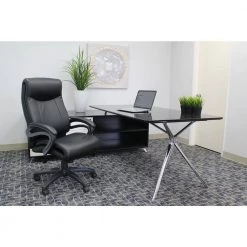 Executive High Back Chair Black Leather Gunmetal Grey Frame Comfort Cushion design Padded Arms Pneumatic Lift by BOSS Office Products -BOSS Offic Shop black boss office products executive chairs b8661 bk 31 1000