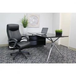 Executive High Back Chair Black Leather Gunmetal Grey Frame Comfort Cushion design Padded Arms Pneumatic Lift by BOSS Office Products -BOSS Offic Shop black boss office products executive chairs b8661 bk 40 1000