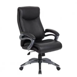 Executive High Back Chair Black Leather Gunmetal Grey Frame Comfort Cushion design Padded Arms Pneumatic Lift by BOSS Office Products