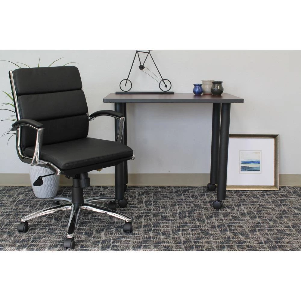 Black Contemporary Mid Back Executive Desk Chair Caresoft Vinyl Upholstery Ergonomic Seat Height Adjustment by BOSS Office Products 5 Black Contemporary Mid Back Executive Desk Chair Caresoft Vinyl Upholstery Ergonomic Seat Height Adjustment by BOSS Office Products - Image 3