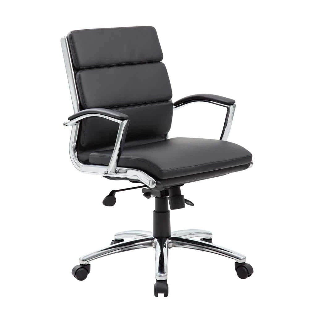 Black Contemporary Mid Back Executive Desk Chair Caresoft Vinyl Upholstery Ergonomic Seat Height Adjustment by BOSS Office Products 3 Black Contemporary Mid Back Executive Desk Chair Caresoft Vinyl Upholstery Ergonomic Seat Height Adjustment by BOSS Office Products