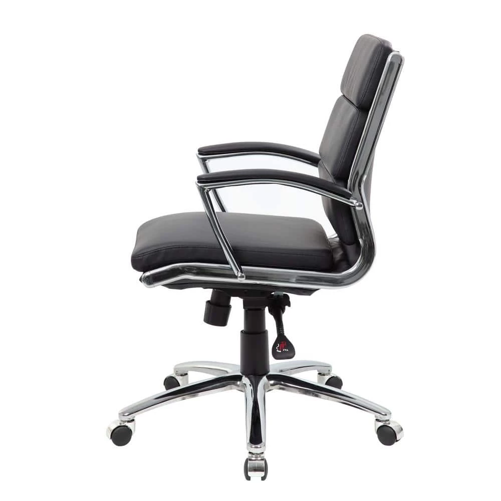 Black Contemporary Mid Back Executive Desk Chair Caresoft Vinyl Upholstery Ergonomic Seat Height Adjustment by BOSS Office Products 4 Black Contemporary Mid Back Executive Desk Chair Caresoft Vinyl Upholstery Ergonomic Seat Height Adjustment by BOSS Office Products - Image 2