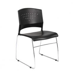 Side Chair Black Plastic Seats Steel Frame Chrome Stackable by BOSS Office Products
