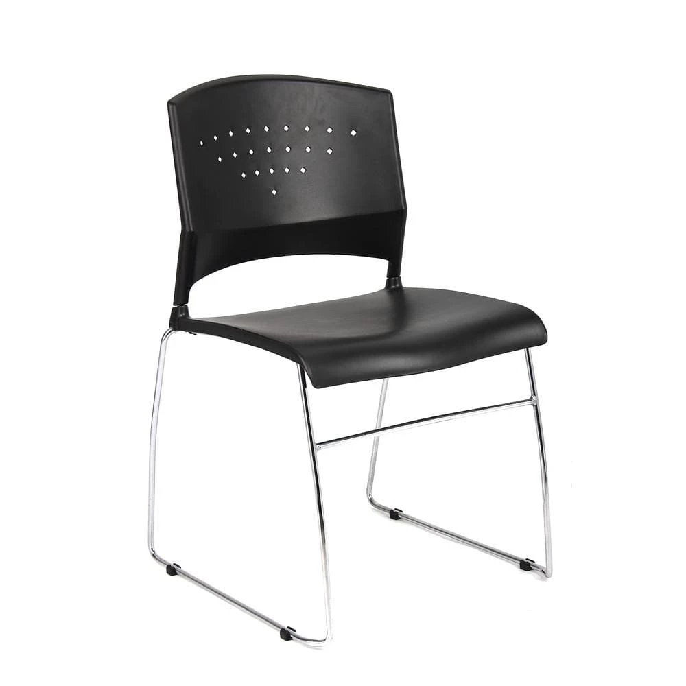 Side Chair Black Plastic Seats Steel Frame Chrome Stackable by BOSS Office Products 3 Side Chair Black Plastic Seats Steel Frame Chrome Stackable by BOSS Office Products