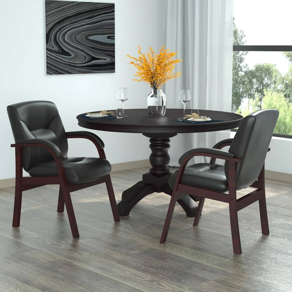 Executive Guest Chair Black Leather Mahogany Wood Padded Arm Rests by BOSS Office Products 7 Executive Guest Chair Black Leather Mahogany Wood Padded Arm Rests by BOSS Office Products - Image 5