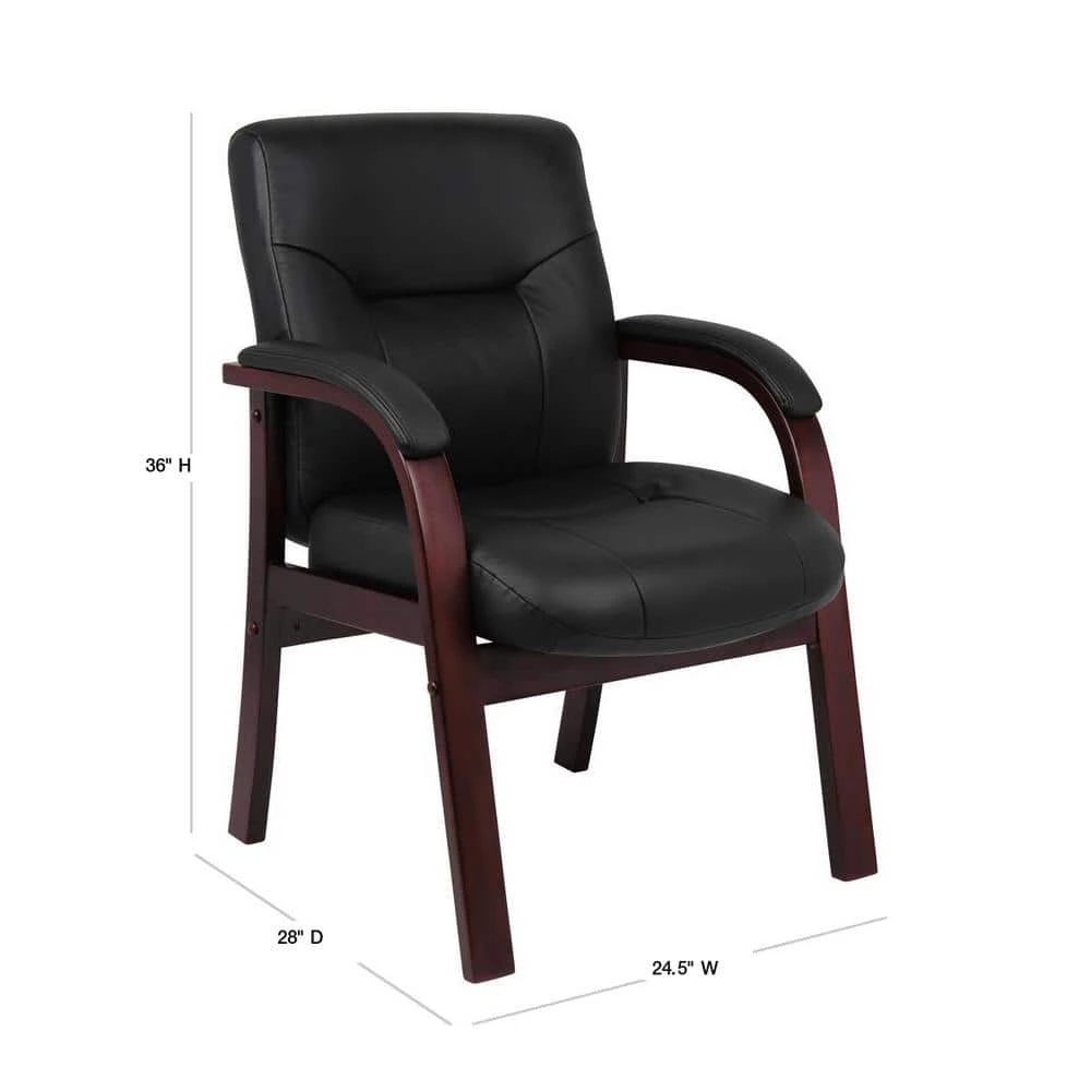 Executive Guest Chair Black Leather Mahogany Wood Padded Arm Rests by BOSS Office Products 5 Executive Guest Chair Black Leather Mahogany Wood Padded Arm Rests by BOSS Office Products - Image 3