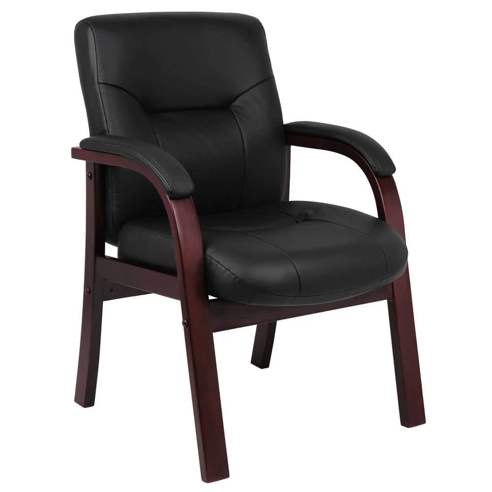 Executive Guest Chair Black Leather Mahogany Wood Padded Arm Rests by BOSS Office Products 3 Executive Guest Chair Black Leather Mahogany Wood Padded Arm Rests by BOSS Office Products