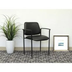 Black Vinyl Cushions Black Steel Frame Molded Arms Stackable Guest Chair by BOSS Office Products -Default Template 6 black boss office products guest office chairs b9503 cs 31 1000