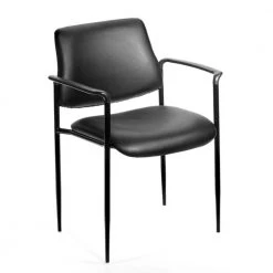 Black Vinyl Cushions Black Steel Frame Molded Arms Stackable Guest Chair by BOSS Office Products