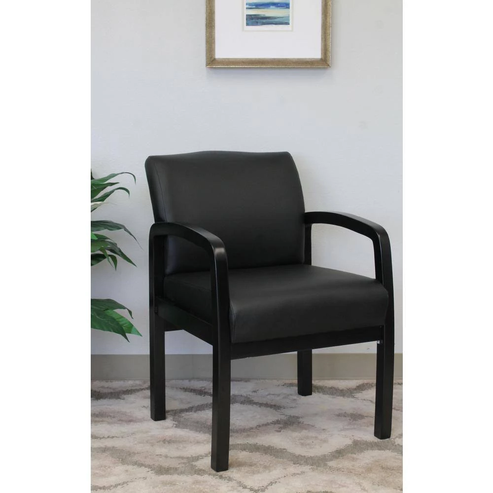 Designer Guest Chair. Black Leather Comfort Cushions. Black Wood Frame. No Tool Assembly by BOSS Office Products 9 Designer Guest Chair. Black Leather Comfort Cushions. Black Wood Frame. No Tool Assembly by BOSS Office Products - Image 7