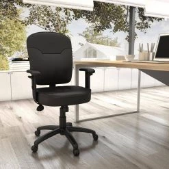 Black Boss Leather Task Chair W/Adjustable Arms by BOSS Office Products -BOSS Offic Shop black boss office products task chairs b1563 31 1000