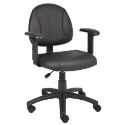 Black LeatherPlus Adjustable Arms Leather Task Chair by BOSS Office Products