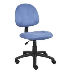 Blue Microfiber Fabric upholstered Cushions Black Nylon Base Armless Pneumatic Lift Task Chair by BOSS Office Products