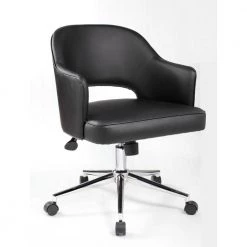 Designer Style Desk Chair Black Caressoft Vinyl High Crown Chrome Base Pneumatic Lift by BOSS Office Products