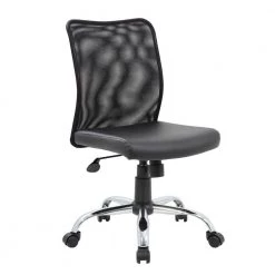 Black Mesh Back Black Vinyl Seat Armless Chrome Base Pneumatic Lift Mesh Task Chair by BOSS Office Products