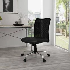 Black Mesh Back Black Vinyl Seat Armless Chrome Base Pneumatic Lift Mesh Task Chair by BOSS Office Products -Default Template 6 black boss office products task chairs b6115c cs c3 1000