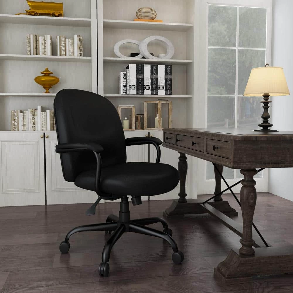Manager Desk Chair Black Crepe Fabric Black Steel Frame and Base Padded Arms 300 lbs. Capacity Pneumatic Lift by BOSS Office Products 6 Manager Desk Chair Black Crepe Fabric Black Steel Frame and Base Padded Arms 300 lbs. Capacity Pneumatic Lift by BOSS Office Products - Image 4