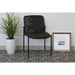 Mesh Side Chair Black Mesh and Fabric Seat Black Metal Frame Armless by BOSS Office Products -Default Template 6 black boss office products task chairs b6919 31 1000