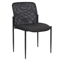 Mesh Side Chair Black Mesh and Fabric Seat Black Metal Frame Armless by BOSS Office Products