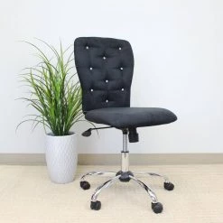 KidsPro Task Chair Black Microfiber fabricChrome Base Crystal Button Tufting Pneumatic Lift by BOSS Office Products -Default Template 6 black chrome boss office products task chairs b220 bk 31 1000