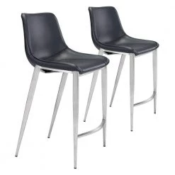 Magnus Counter Chair (Set of 2) Black & Silver by ZUO