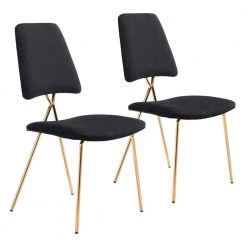 Chloe Black, Gold Polyester Dining Side Chair Set of 2 by ZUO