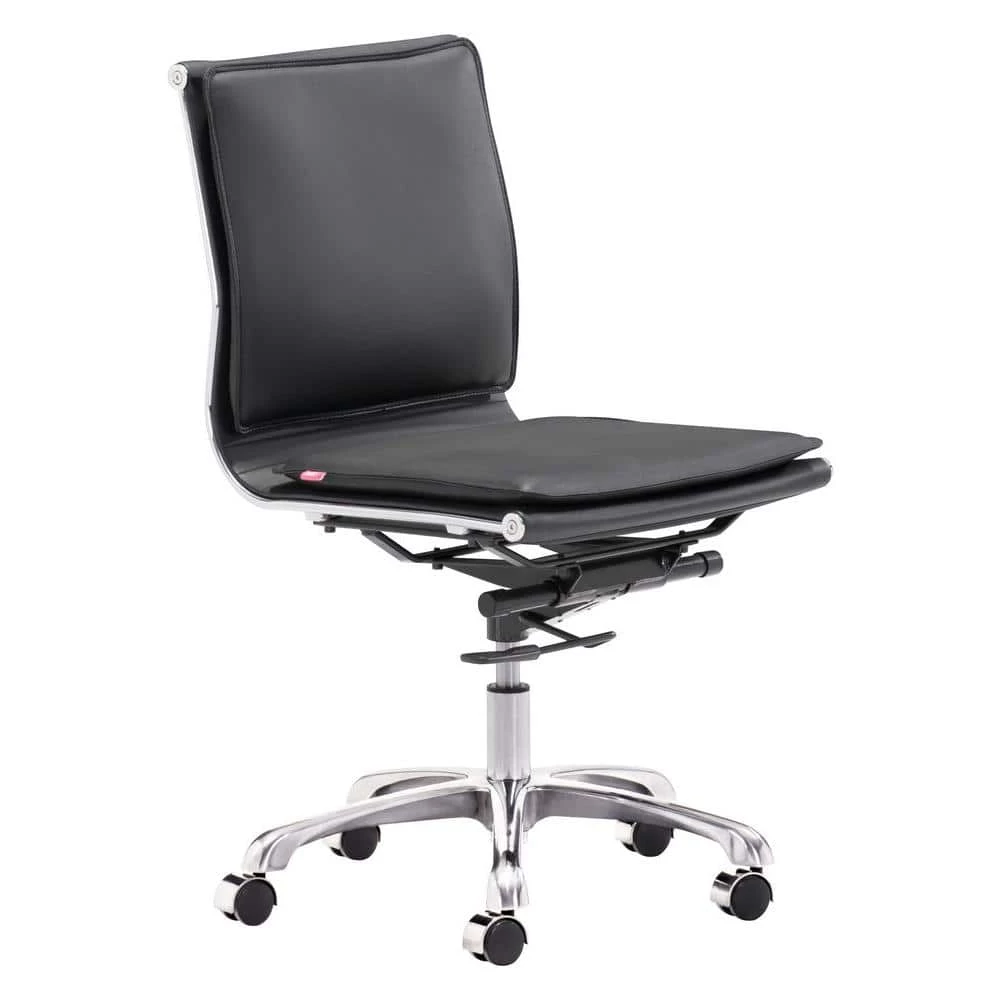 Lider Plus Faux Leather Armless Office Chair Black by ZUO 3 Lider Plus Faux Leather Armless Office Chair Black by ZUO
