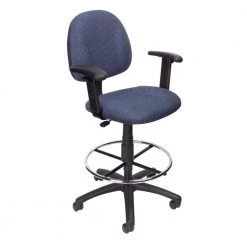 Blue Adjustable Arm Drafting Stool by BOSS Office Products