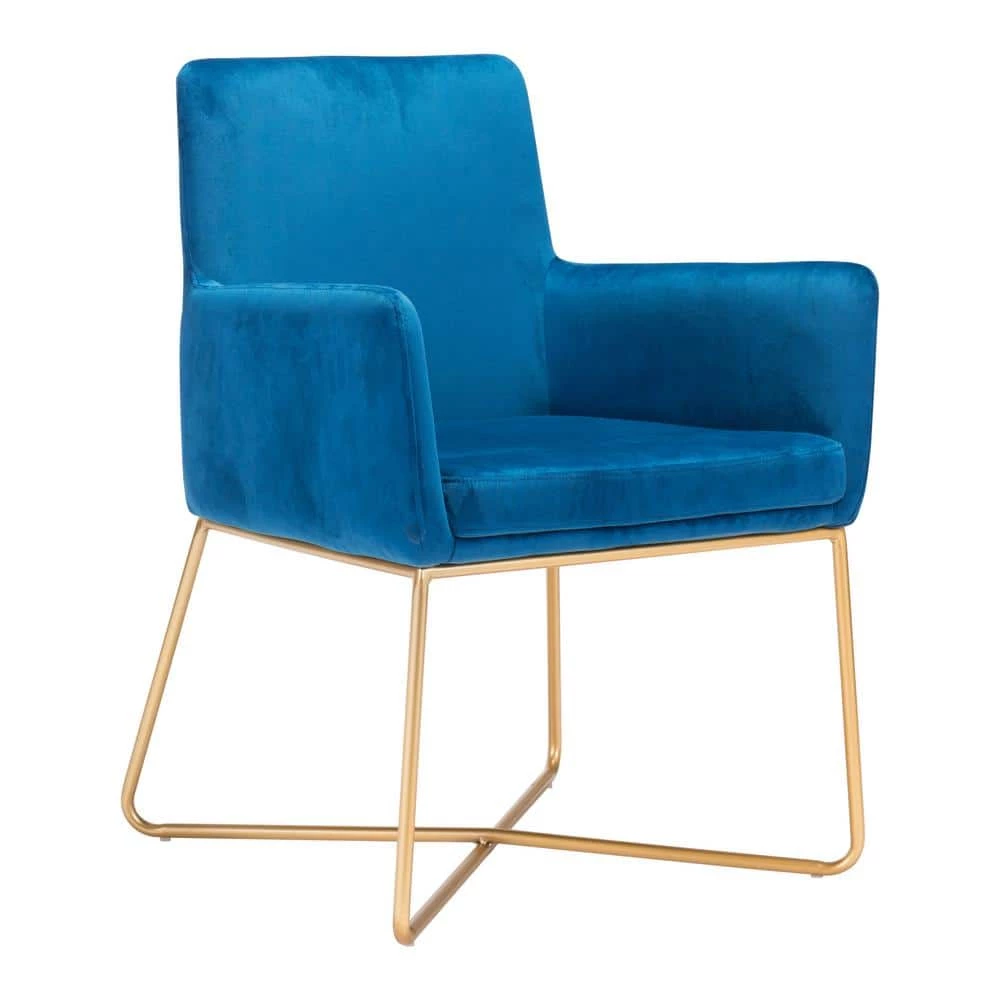 Honoria Blue Velvet Arm Chair by ZUO 3 Honoria Blue Velvet Arm Chair by ZUO